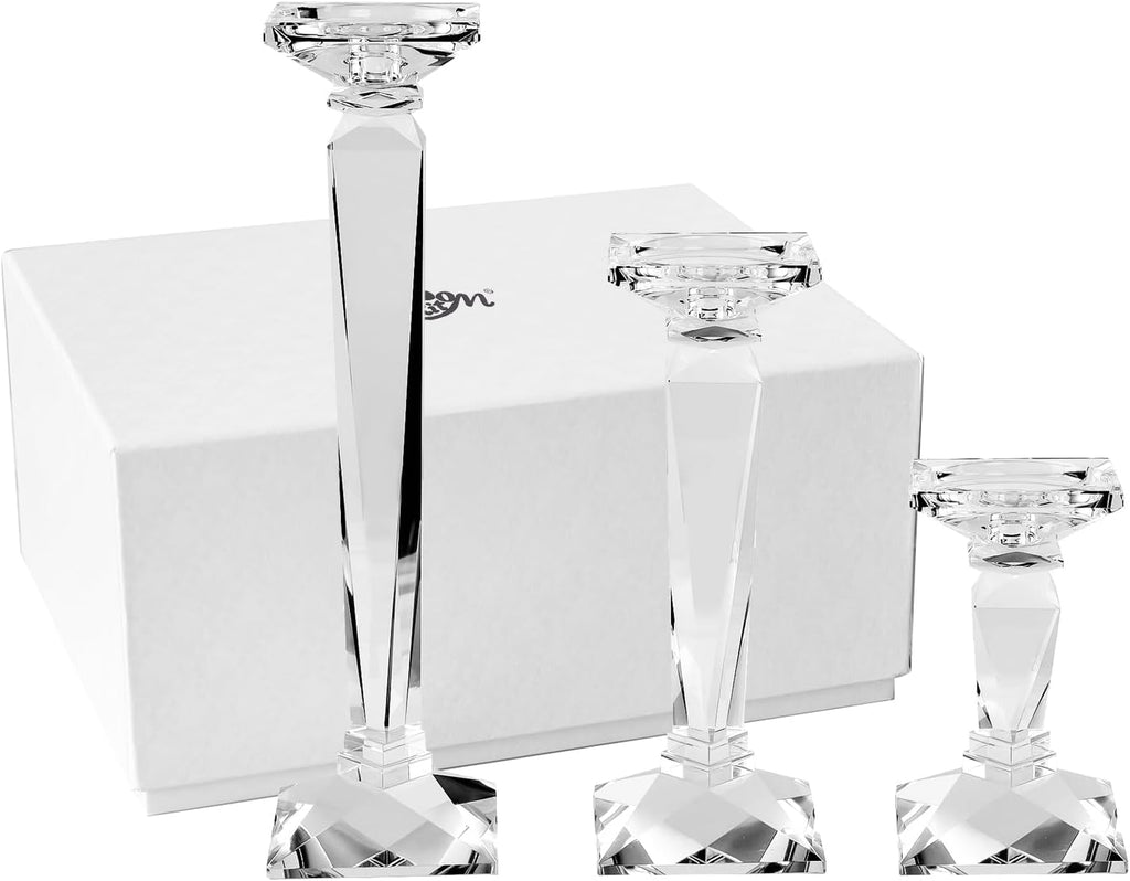 Crystal Candle Holders Set of 3, 9",10.5",11.5" Tall Crystal Candlestick Holders, Candlestick Holders Taper Candle