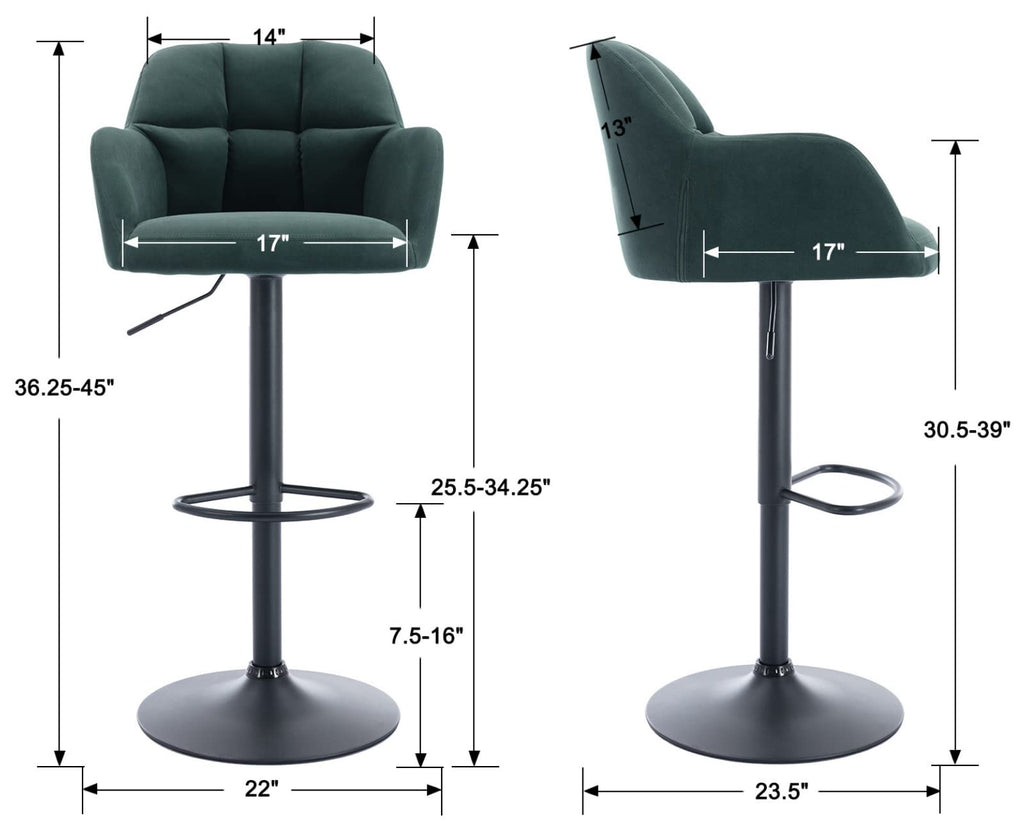 Swivel Bar Stools Set of 4 Modern Velvet Counter Barstools with Back and Arms Adjustable Bar Height Bar Stool Chairs