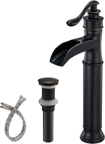 Waterfall Spout Oil Rubbed Bronze Bathroom Faucet Single Handle One Hole Vessel Sink Faucet ORB Lavatory Faucets Deck
