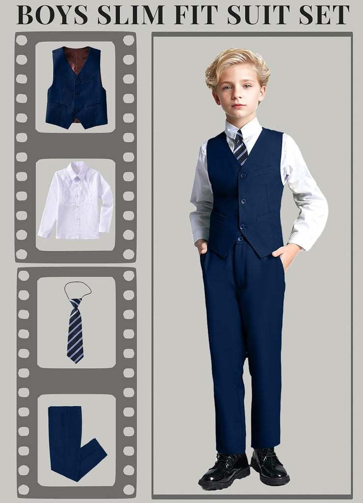 Toddler Boys Formal Suits Set,Vest Pants Dress Shirt and Tie for Kids Boy Wedding Ring Bearer Oufit