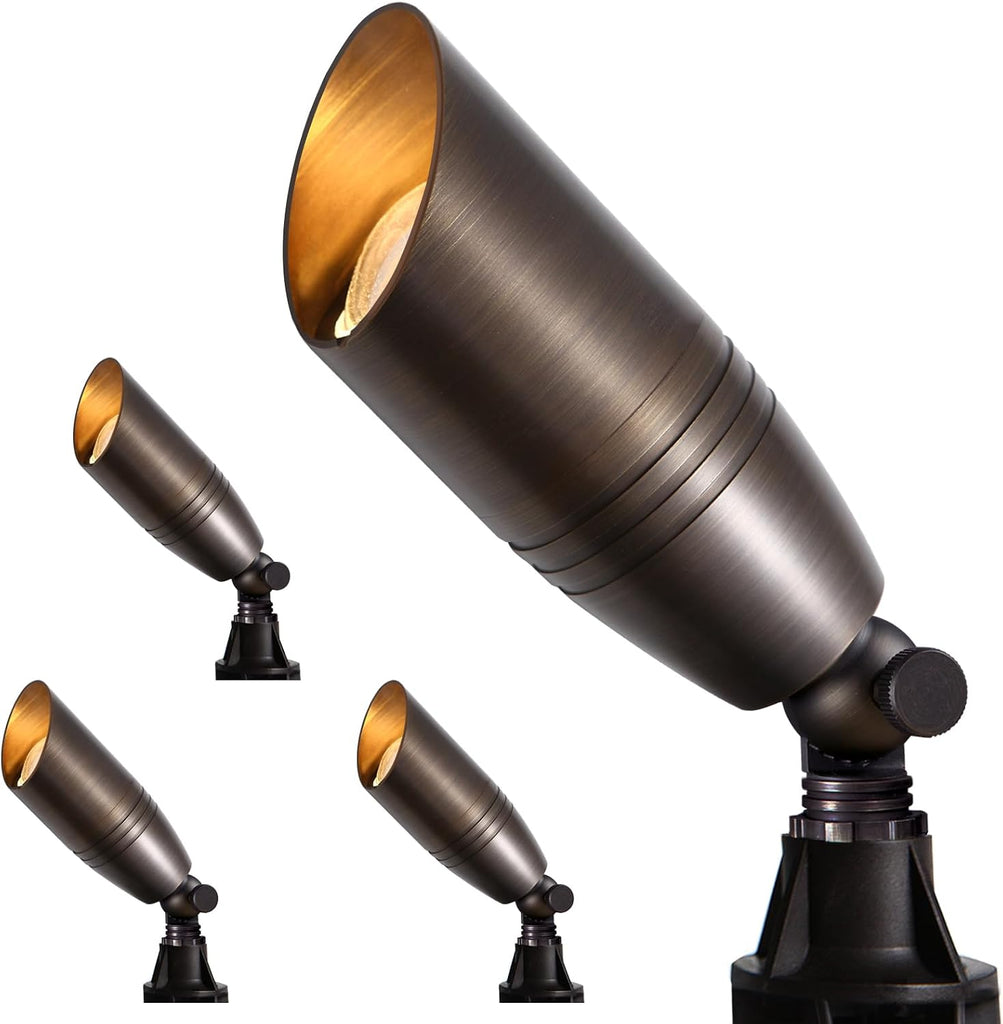 Solid Brass Outdoor Landscape Spotlights, 12V Heavy Duty Low Voltage LED Landscape Lights Waterproof for Garden