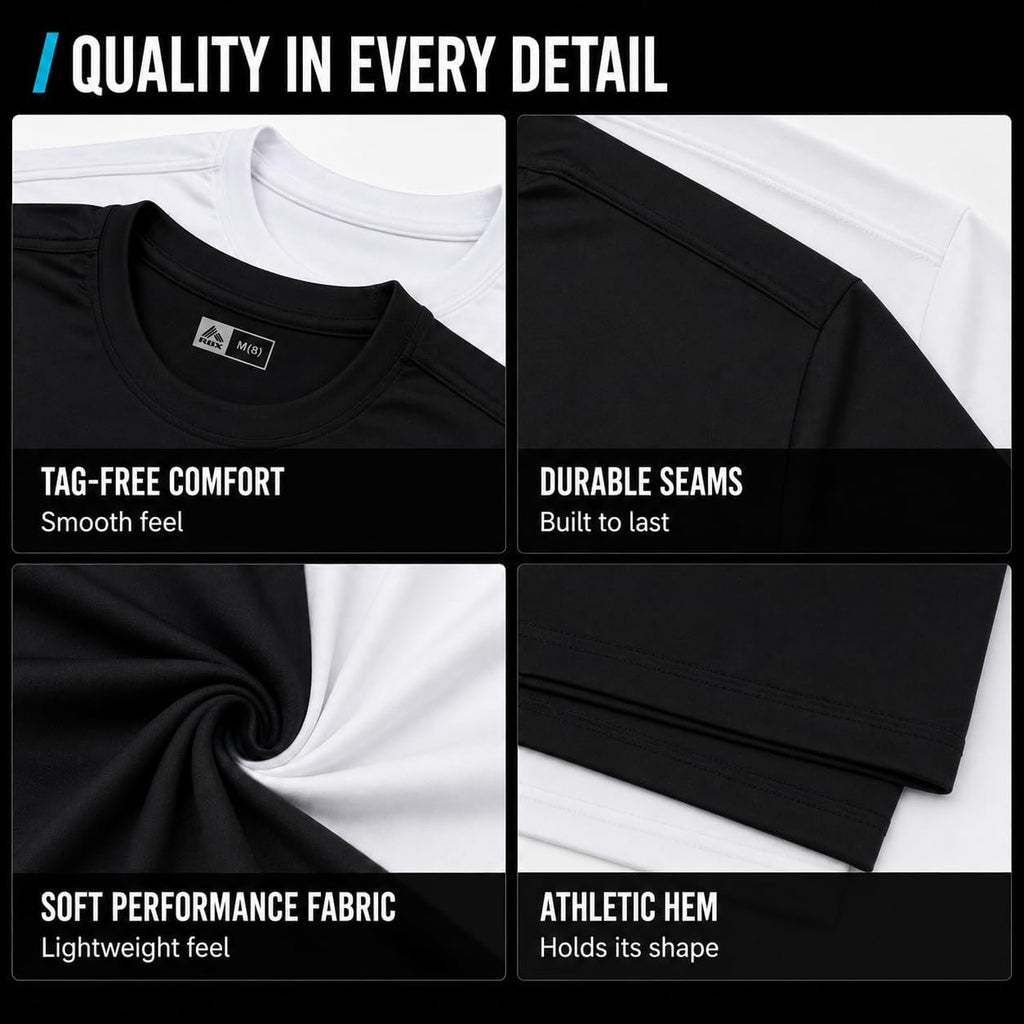 Boys Shirts, 2 Pack Lightweight Crewneck Moisture Wicking Short Sleeve