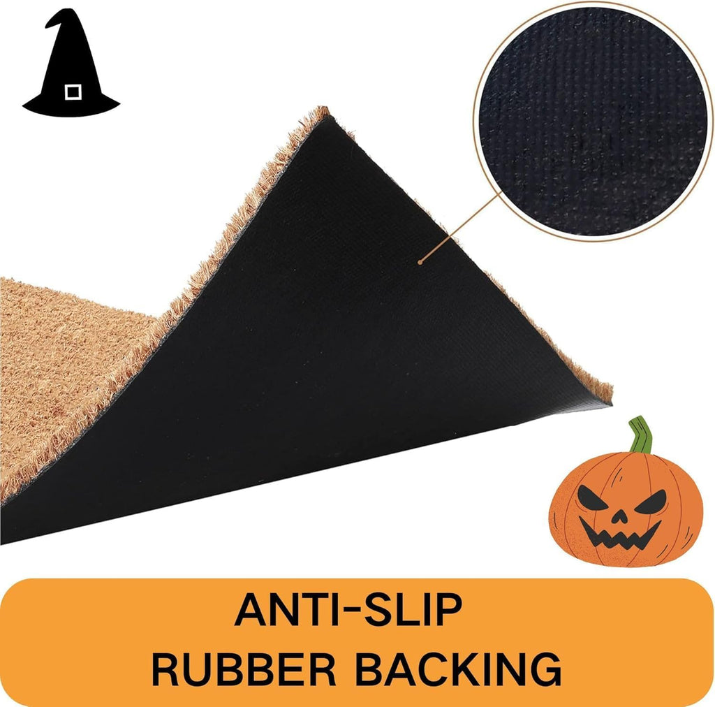 Halloween Welcome Door Mat Combo Set, Skeletal Hand Coco Coir Doormat -28" x 43" Black and White Striped Rug, Autumn