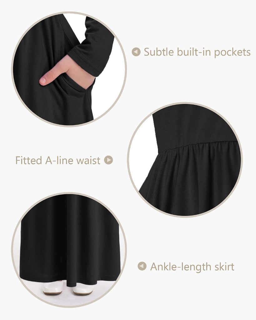 Girls Long Sleeve Maxi Dress with Pockets