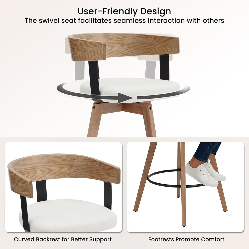 Swivel Bar Stools Set of 4-26" Counter Height Bar Stool with Footrest - Modern Wood Barstools with Linen Upholstered