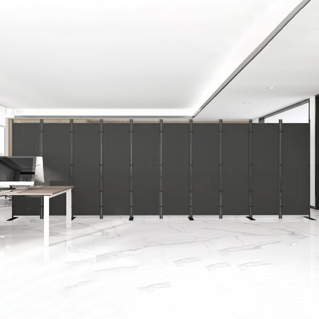 10-Panel 6 ft Tall Indoor Folding Room Divider, Dark Grey
