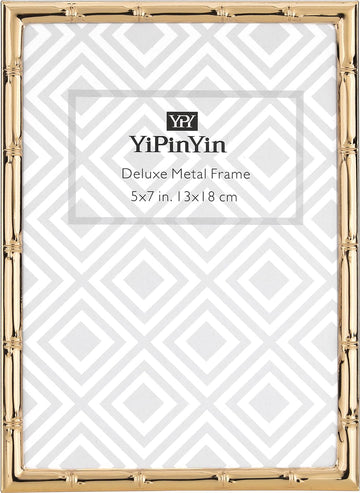 5x7''Bamboo Detail Gold Metal Picture Frame, Elegant Gold Plated wedding Photo Frames 5x7''With Soft Touch Velvet