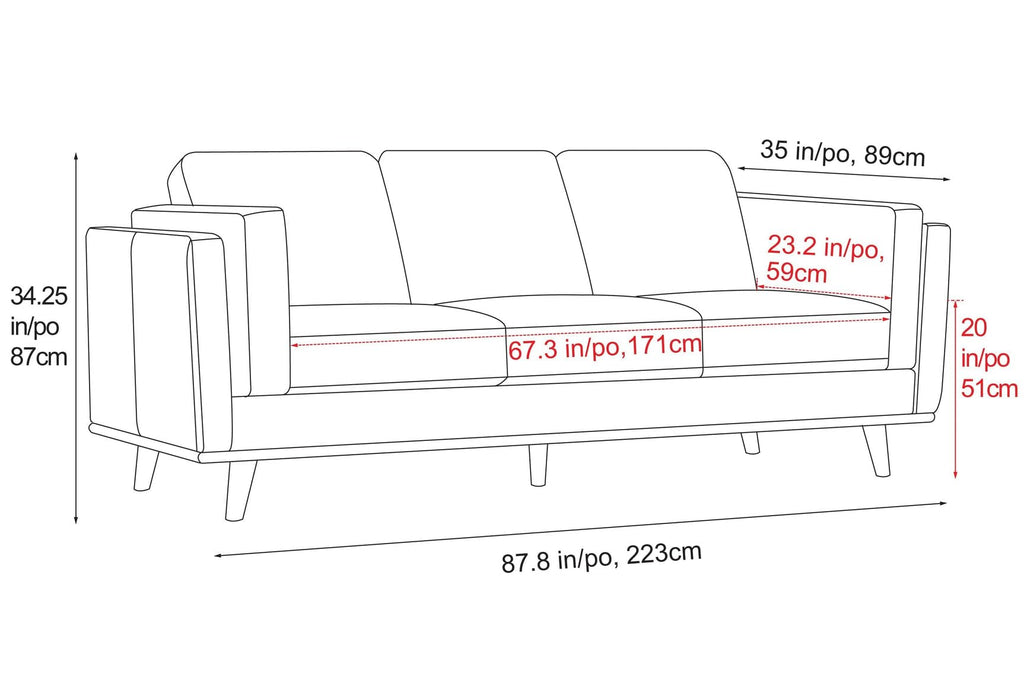 Artisan Full Leather Sofa 88" - Pure Full Italian Nappa Leather Couch Furniture, Solid Wood Accent, Ultimate Comfort