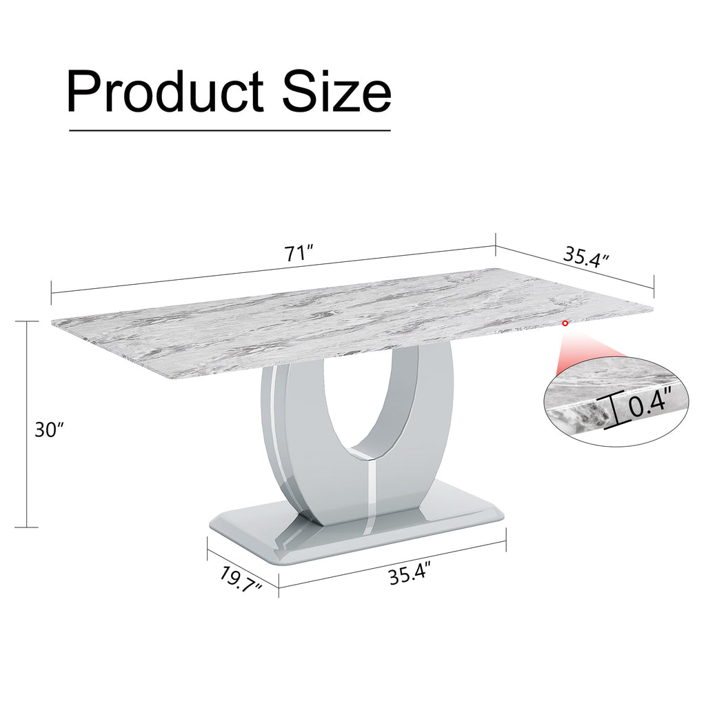 71-Inch Gray Faux Marble Dining Table with Pedestal Base