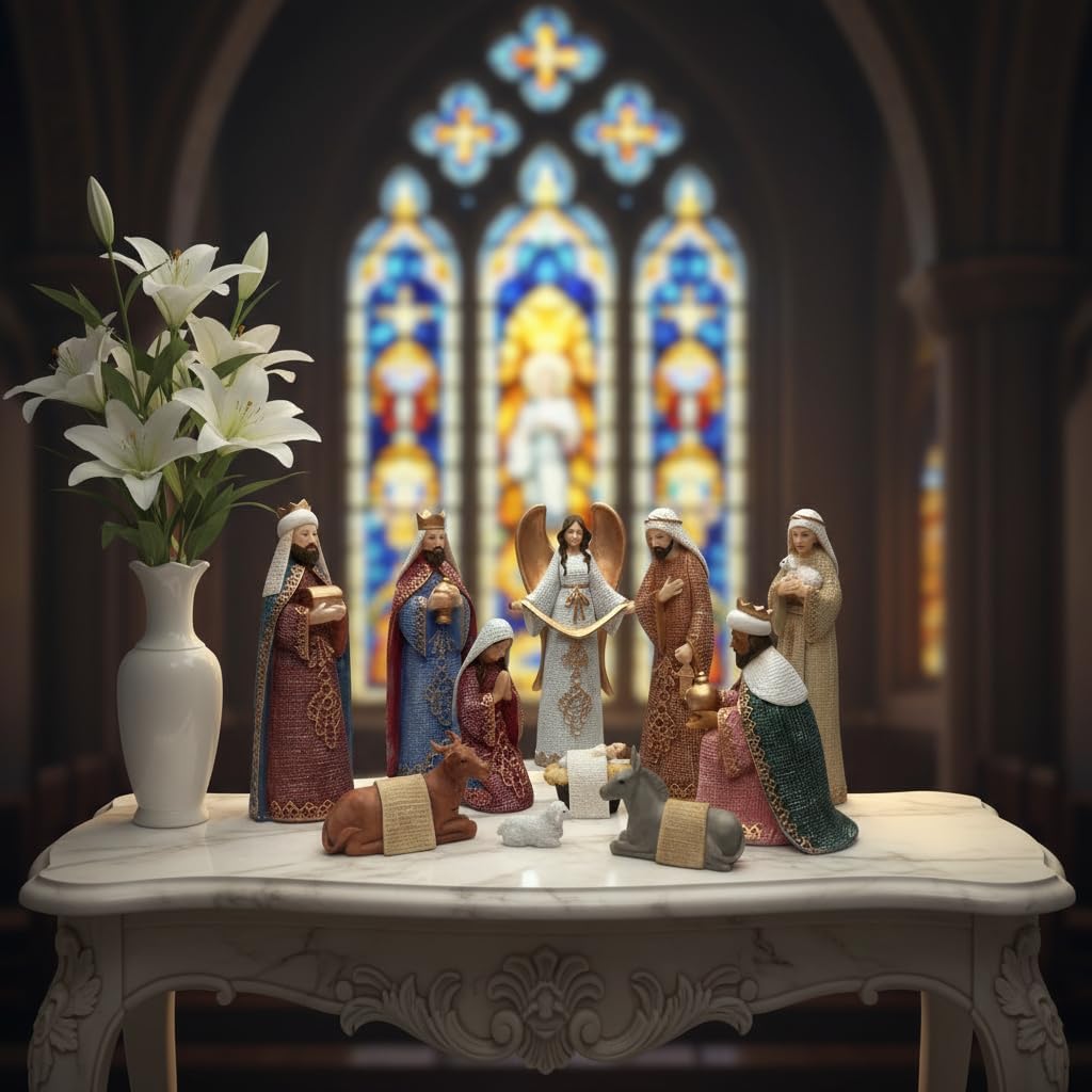 Nativity Scene Set, Traditional Christmas Figurines, Set of 11