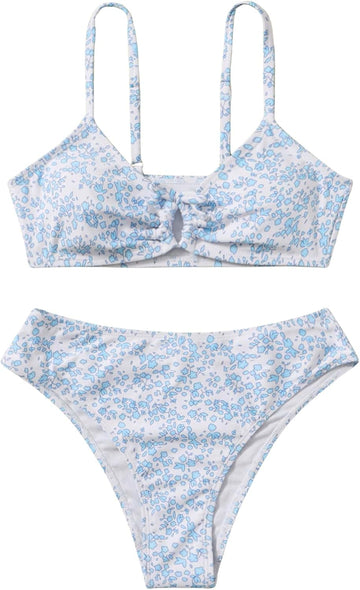 Girls' 2 Piece Ditsy Floral Print Triangle Bikini Swimsuit