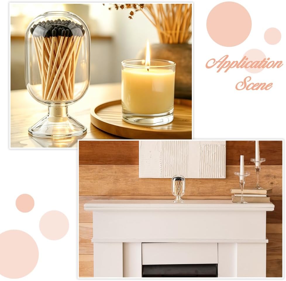 3 Sets Glass Matches Cloche 3.19x6.1 Inch Clear Decorative Match Holder Jar with Cork Stopper Upside Down Matches