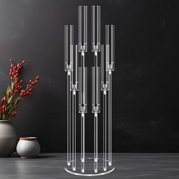 8 Arms Acrylic Candelabra Centerpieces for Tables Decortion,Clear Candle Holdercor,Candlesticks Holder with Lampshade