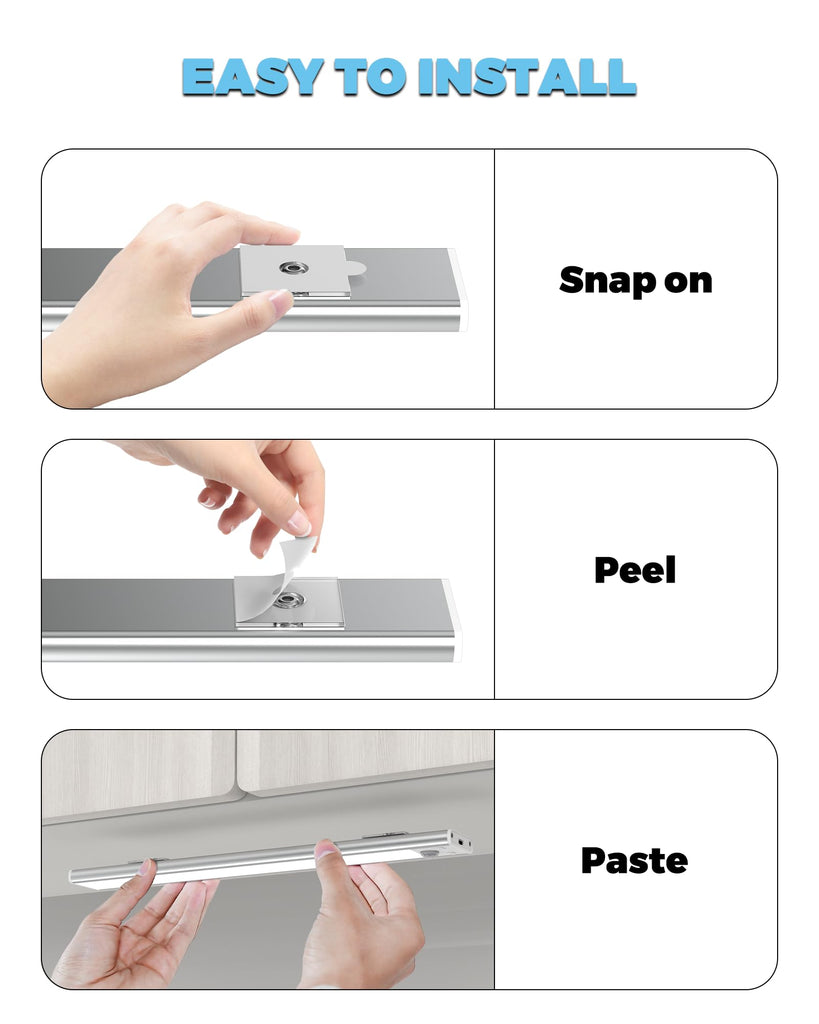 Under Cabinet Lights Motion Sensor USB-C Rechargeable LED Closet Lights Battery Operated Wireless Magnetic Light