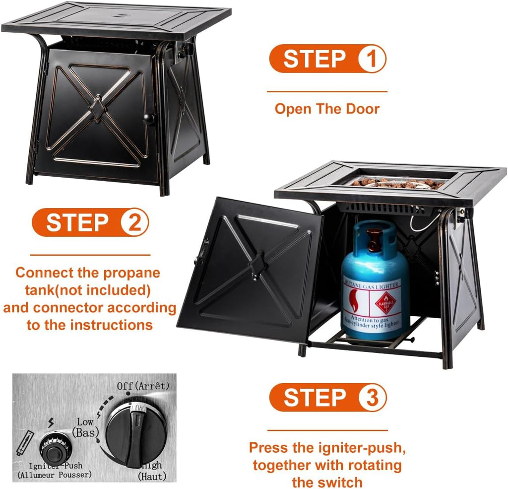 28 inch Propane Fire Pit Table,Gas Fire Pits Table for Outside,50000 BTU Propane Firepit with Lid &Lava Rocks,Gas