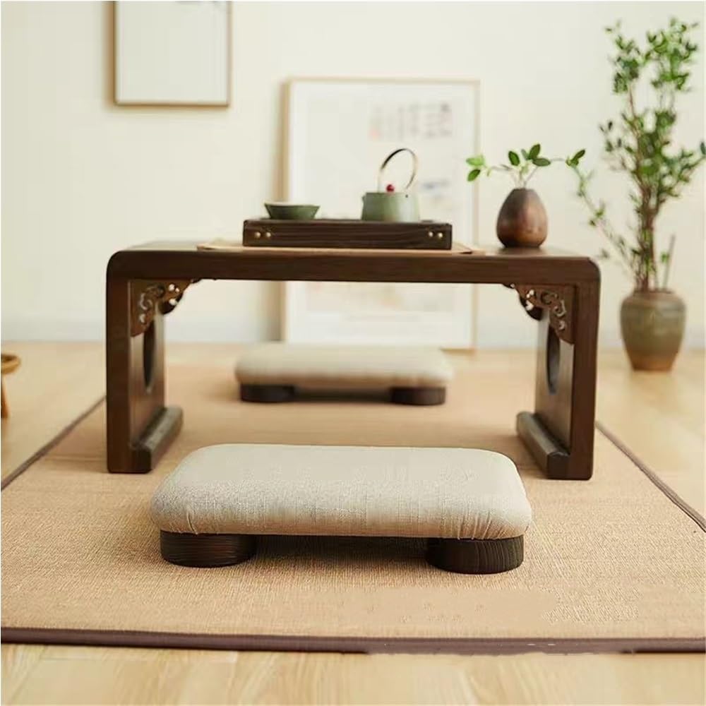 Japanese Tatami Low Stool, Wooden Footstool, Compact Bed Stool, Comfortable Floor Chair for Meditation, Small Bench