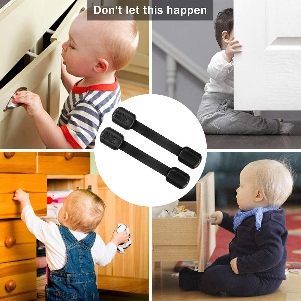 8 Pack Black Child/Baby Safety Cabinet Locks - Adjustable Strap Baby Proof Latches with No Trapped Fingers for