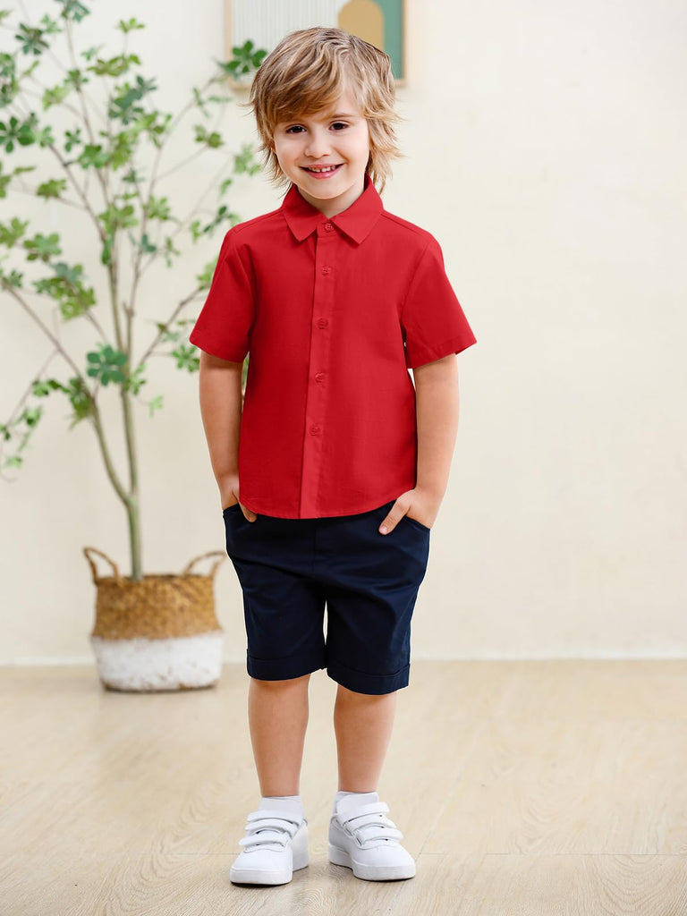 Toddler Baby Boys Dress Shirts Kids Short Sleeve Button Down Shirt School Uniform Summer Casual Tops -, Red