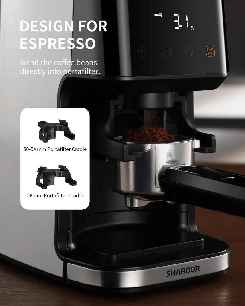 Conical Burr Espresso Coffee Grinder Electric with Precision Timer 2.0, Touchscreen Adjustable Burr Mill with 51
