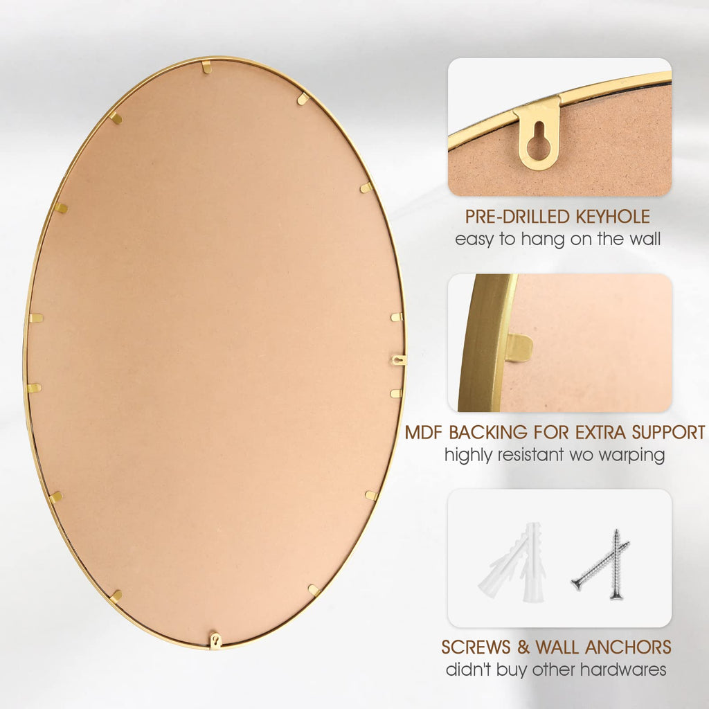 Oval Wall, 26"x39" Antique Gold Metal Beaded Frame Decorative Accent, Large Hanging Vanity