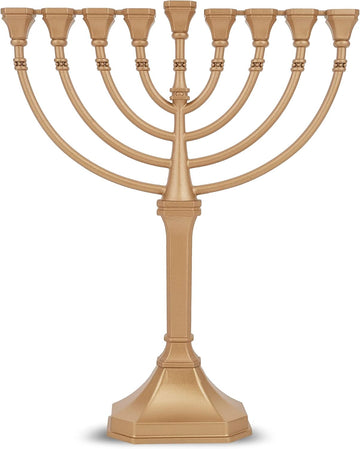 Traditional Graceful Style 9.5" Tall Non Tarnish - Precision Die Cast Classic Chanukah Candle Menora (Satin Gold)