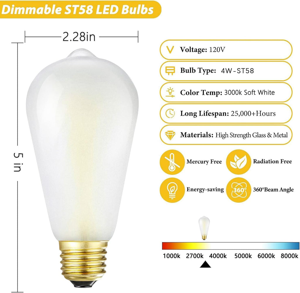 Dimmable E26 LED Bulb 40W Frosted Edison Light Bulb 3000K Soft White