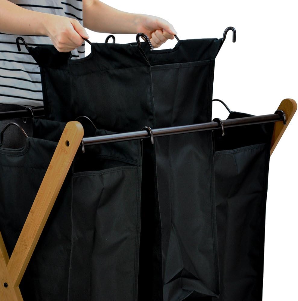 XBS1484 Bamboo 3-Bag Laundry Sorter Black, 29.75 in. H x 19.10 in. W x 27 in.