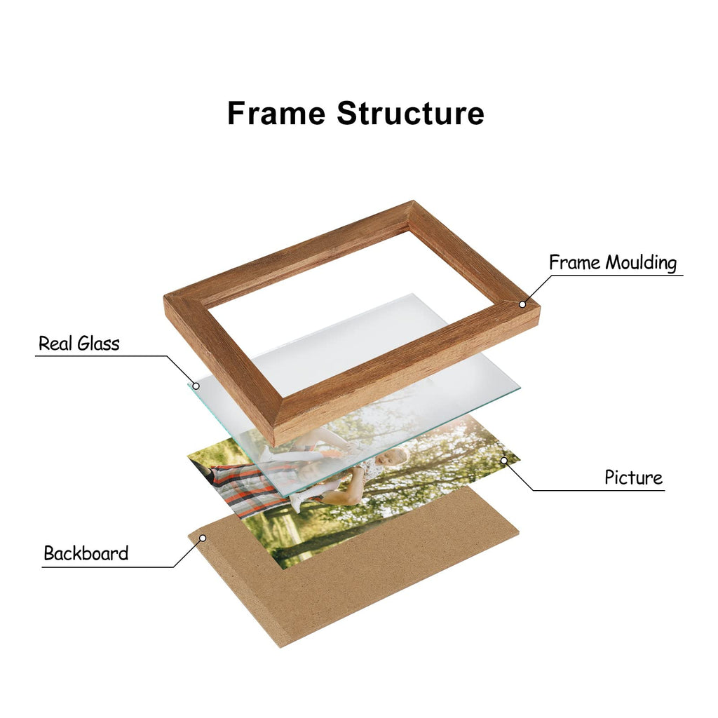 4x6 Double Horizontal Hinged Picture Frame Folding Photo Frame in Distressed Farmhouse Wood Grain Pine Wood with Real