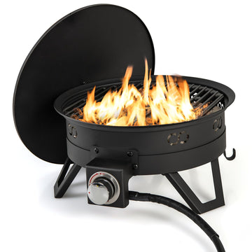 Portable Propane Fire Pit, 17" Outdoor Fire Bowl w/Foldable Legs