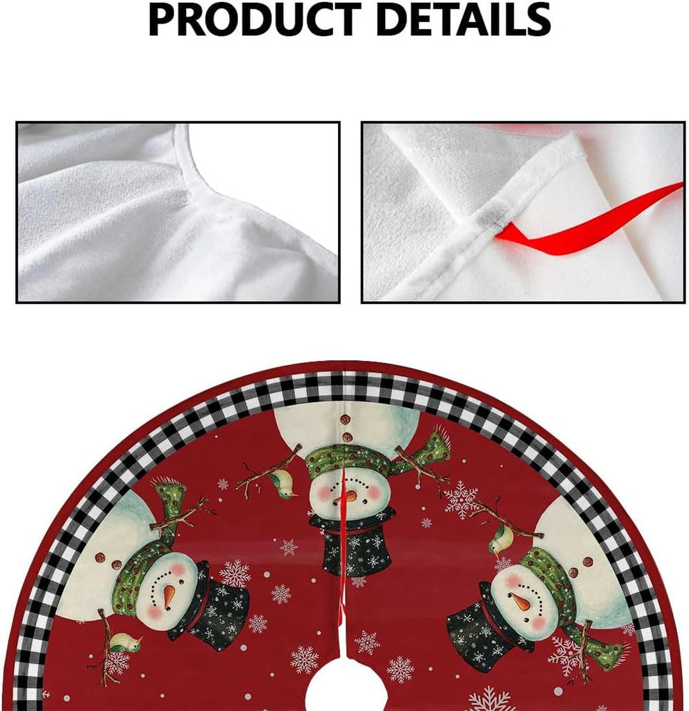 Red Snowman Christmas Tree Skirt 48 inch Buffalo Plaid Tree Decorations