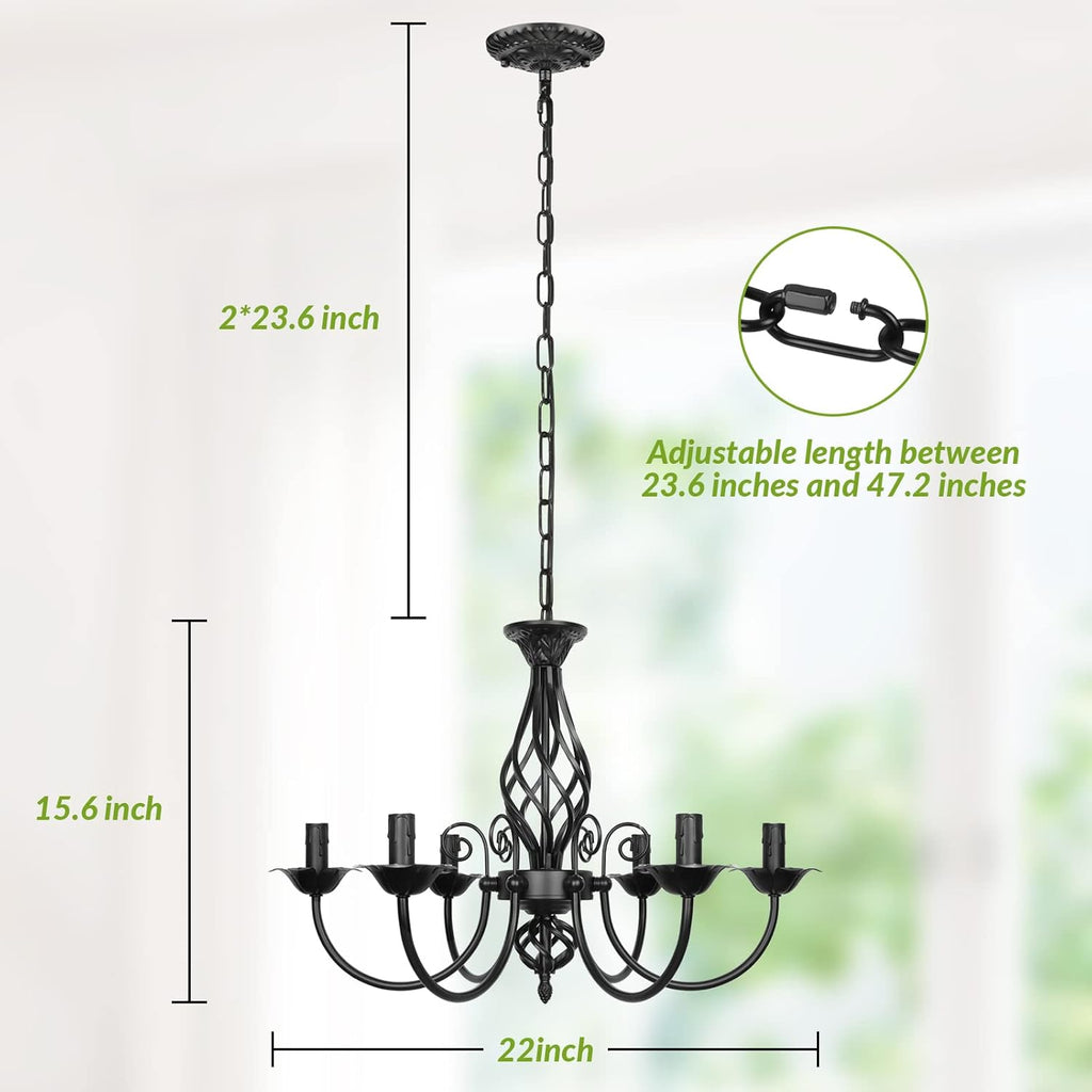 6-Light Farmhouse Candle Chandelier for Living Room, Rustic Industrial Pendant Ceiling Light fixture