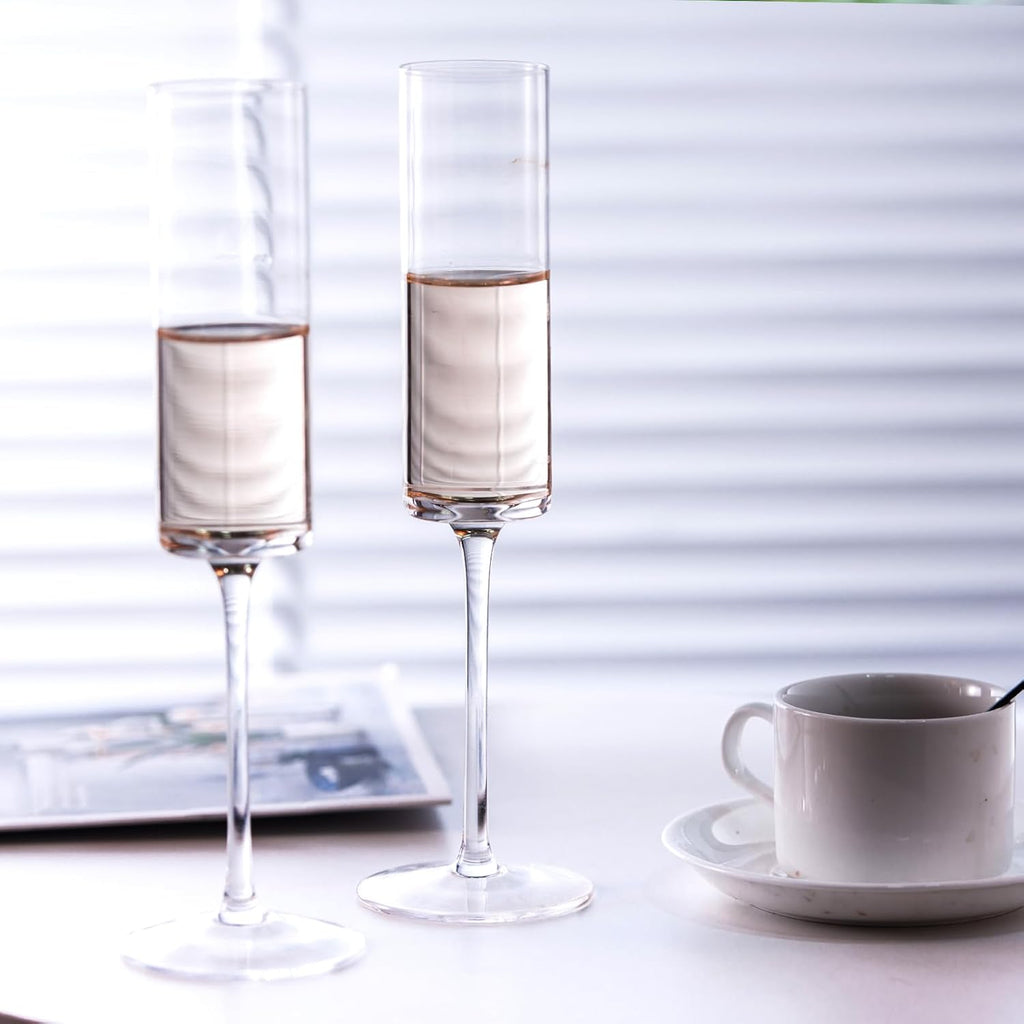 Crystal Champagne Flutes Set of 6 - Hand Blown Champagne Glasses With Long Stem - 6.5 oz Elegant Sparkling Wine