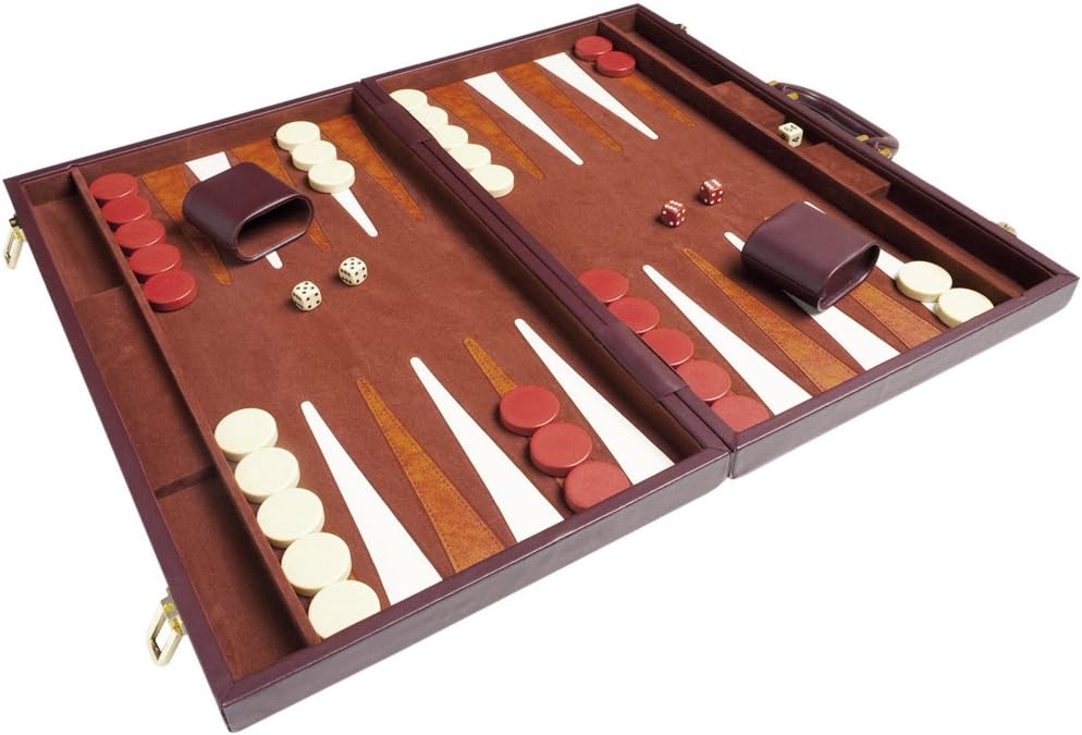 21-inch Backgammon Set - Brown Board and Playing Surface - White and Light Brown Points