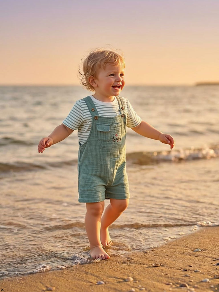 Baby Boy Short Overalls Cotton Gauze Shortall (Green, )