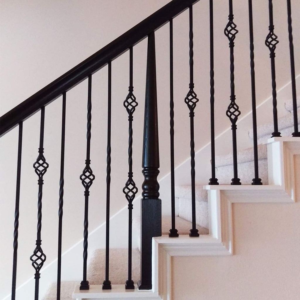 Stair Parts Single Twist Iron Balusters - Contractor Pack of 15, 1/2" Square Hollow Metal Stair Spindles, Wrought