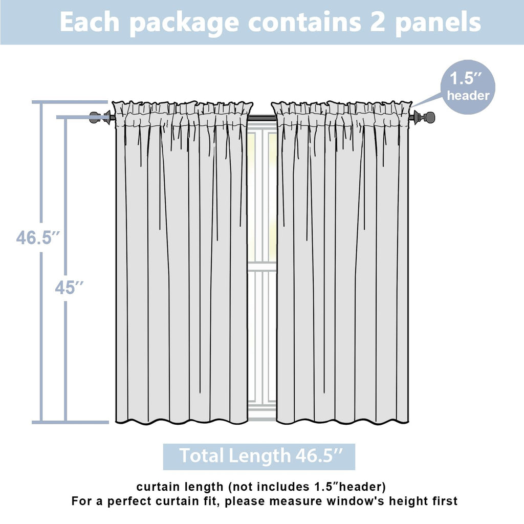 Grey Curtains 45 Inch Length 2 Pcs, Airy Privacy Light Filtering Window Decors Kitchen Curtains, Modern Aesthetic