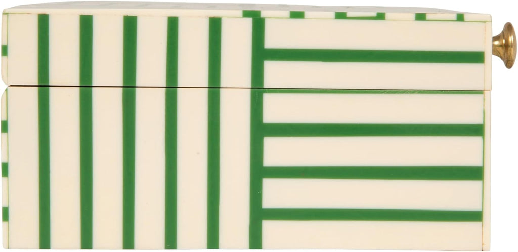 Green & White Striped Resin Storage Box