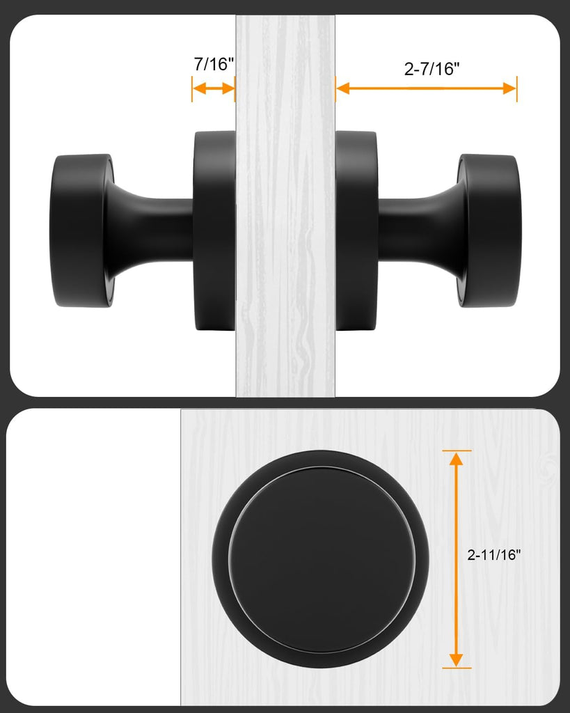 Black Door Knob Dummy, Zinc Alloy Keyless Matte Black Door Knobs for Closet and Bifold - Single Side Non Turning - 2