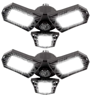 LED Garage Lights - 6000 Lumen 6500K Daylight 60W, Three Leaf Led Garage Ceiling Lights, Pack of 2