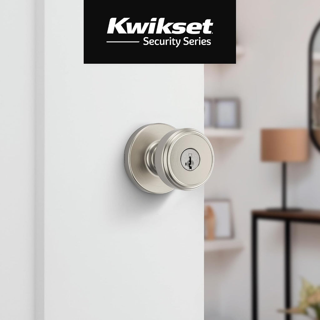Maven Front Door Knob with Lock and Key, Re-Key Technology, Satin Nickel