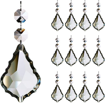 12pcs Crystal Chandelier Maple Leaf Prism Replacement Pendant Parts 76mm - Hanging Crystals Glass Beads for