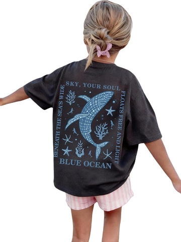 Girl's Letter Animal Graphic Tees Oversized Vacation Summer Tops