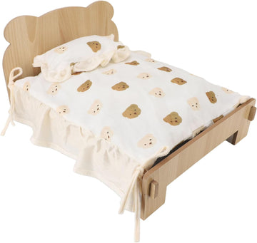 Wooden Pet Bed, Modern Elevated Design, Solid Wood Material with Removable Cushion, for Small Animals, Rabbits, Cats