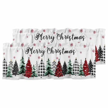 Christmas Valances for Windows 2 Pack Buffalo Plaid Xmas Tree Short Kitchen Valance Curtains Rod Pocket Window