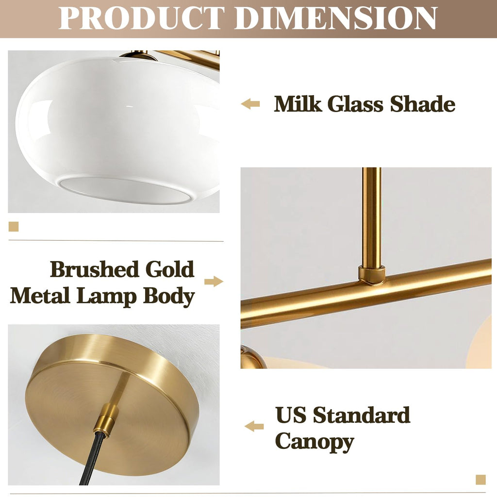 Lighting Mid Century Modern 3-Light Brushed Brass Linear Pendant Light