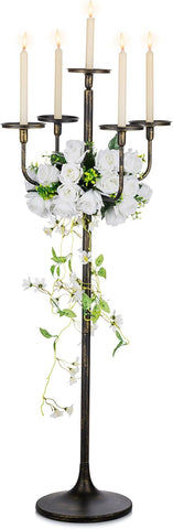 Black Floor Candelabra Centerpiece 5-arm 48inch Tall Candle Holders for Candlesitcks Taper Pillar Candles Metal