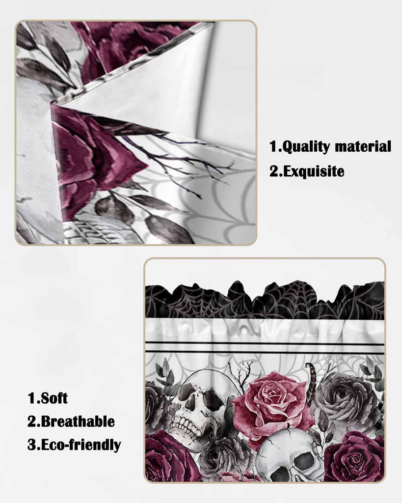Halloween Swag Valances for Windows - Skull Valance, Black Kitchen Curtain Sets, Rod Pocket Window Curtains Over