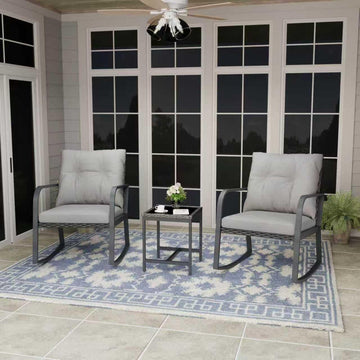 Bistro 3 Piece Patio Furniture Set, Patio Table and Rattan Outdoor Rocking Chairs Set of 2, Outdoor Bistro