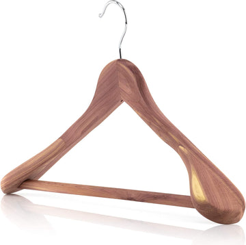 5 Cedar Wood 17.7inch Suit Hangers with Broad Shoulders and Non-Slip Ridged Trouser Bar