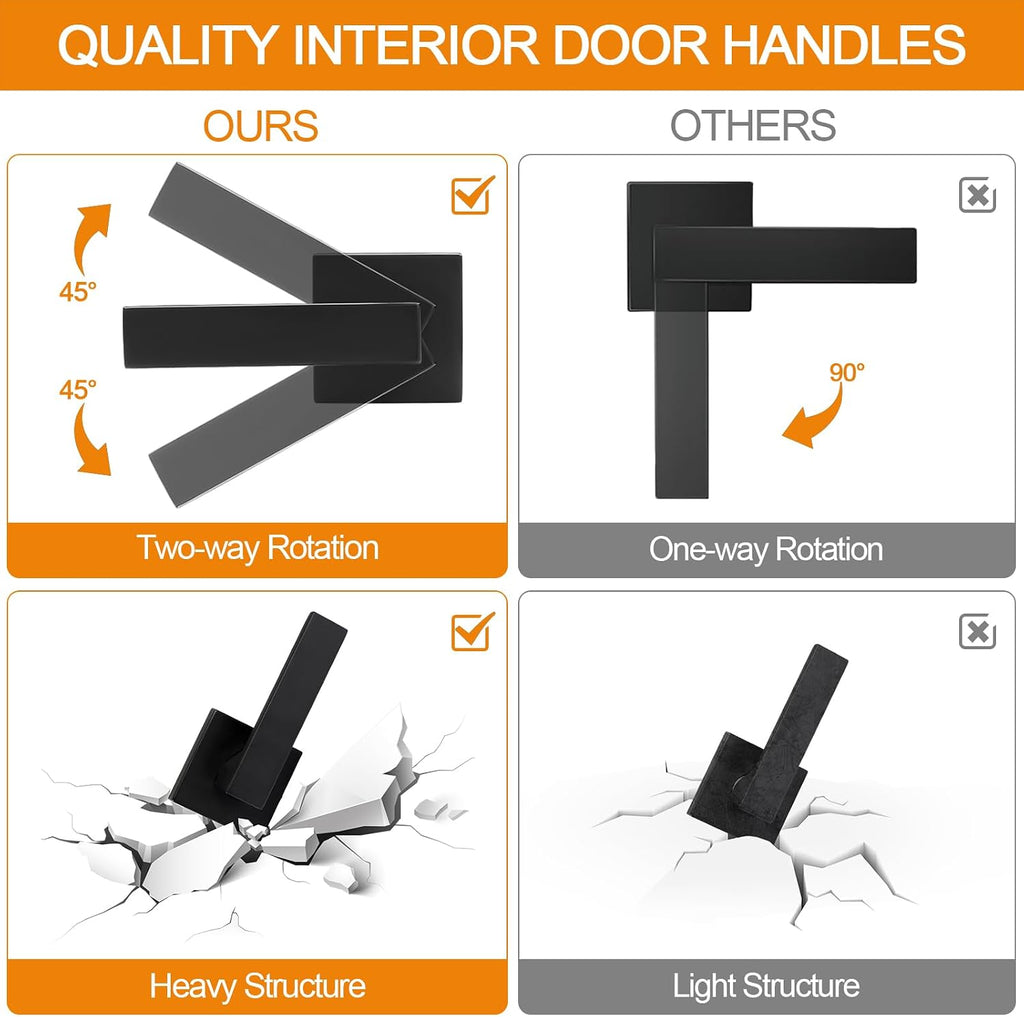 6 Pack Passage Door Handles Matte Black Door Knobs